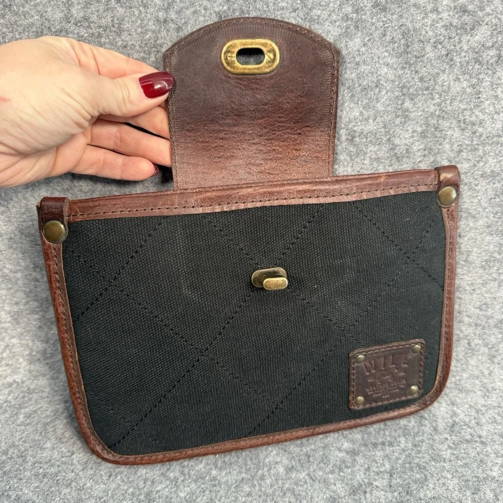 WILL LEATHER GOODS Brown Leather Black Canvas‎ iPad Mini Kindle Case Pouch USA